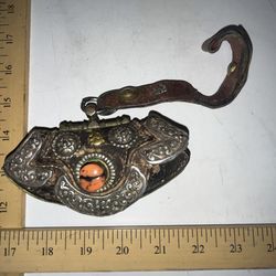 Antique Tibetan Leather Flint Pouch Repousse Appliques