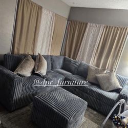 New Sectional With Ottoman $600 Corduroy Gray Couch New In Box !!  Payment Plans Are Available !! 