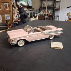 Franklin Mint 1:24 Scale Diecast Model Of A 1958 Edsel Citation Convertible In Pink, Realistic- Handcrafted Doors, Hood & Trunk Open SEE DESCRIPTION