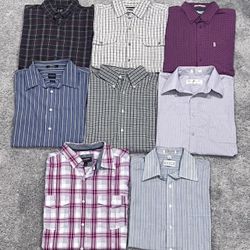 Men’s Size Medium Short Sleeve Button Down Casual and Dress Shirts Qty 14