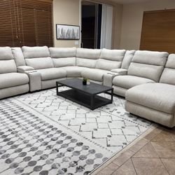 8pc Power Reclining Grey Fabric Chaise Sectional