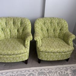 Pair Of Green Tufted Antique Club Chairs