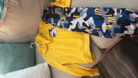 Boys size 10-12 Amiri Camo Hoodie and Yellow Long Sleeve Set