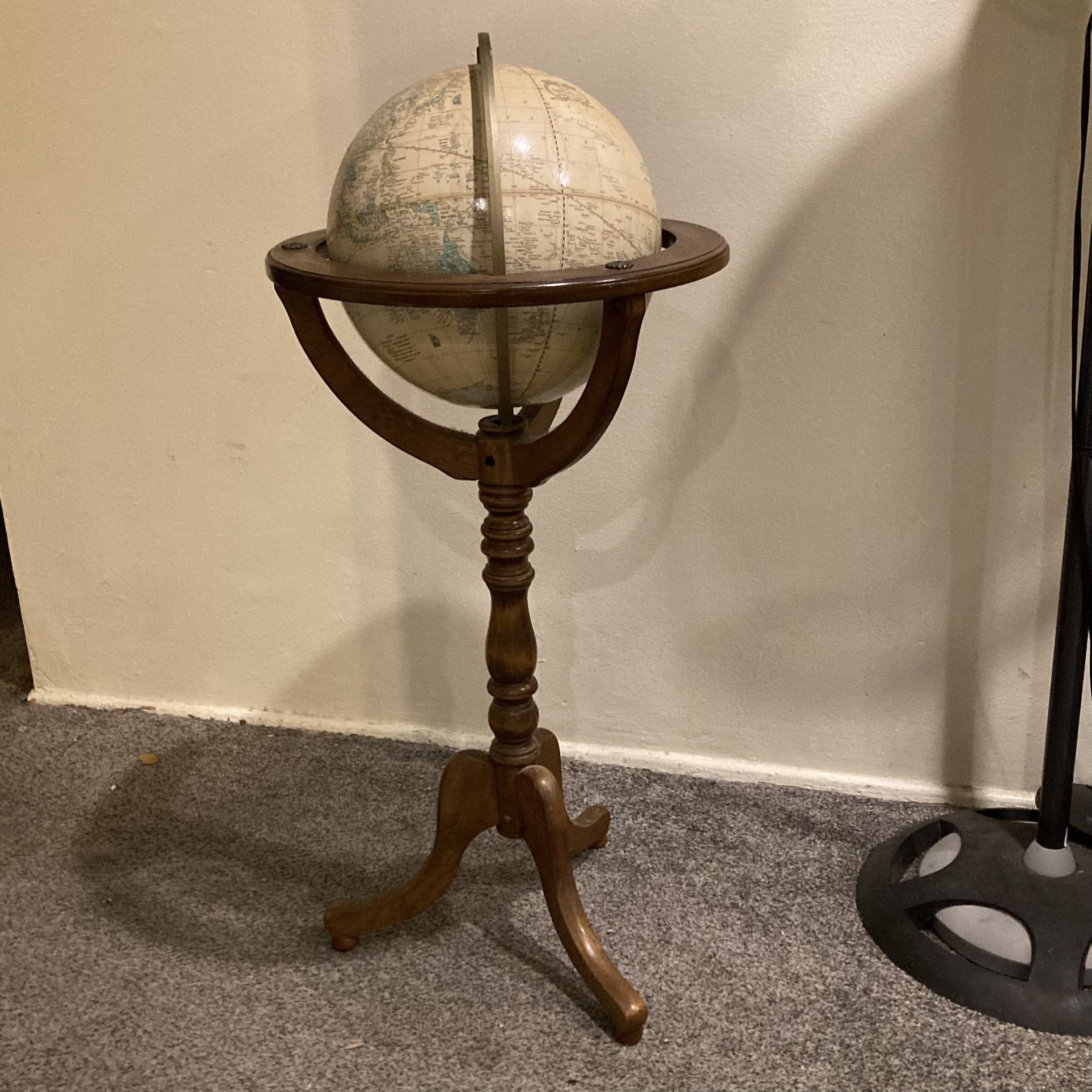 Mid Century Terrestrial Wood Standing Floor Globe