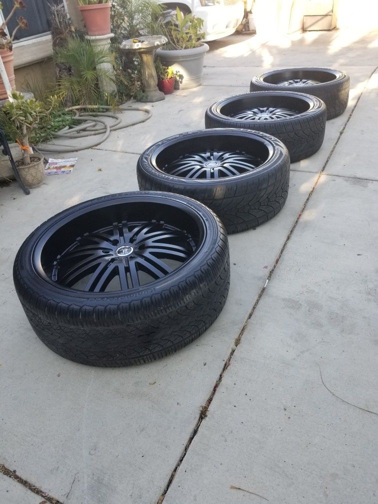 24 INCH BLACK RIMS WITH TIRES 6 LUG FOR CHEVY SILVERADO TAHOE SUBURBAN GMC SIERRA YUKON