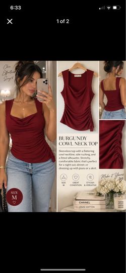 Burgundy Cowl Neck Sleeveless Top – Size M