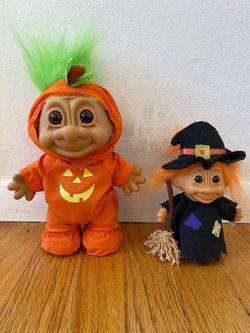 Vintage 90s Halloween Russ Trolls dolls Giant Pumpkin Witch decorations