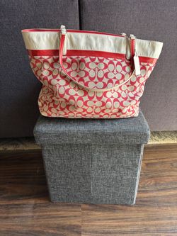 Coach Signature Tote Bag Red and Tan