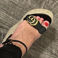 Gucci Size 6 Espadrilles Leather Platform 