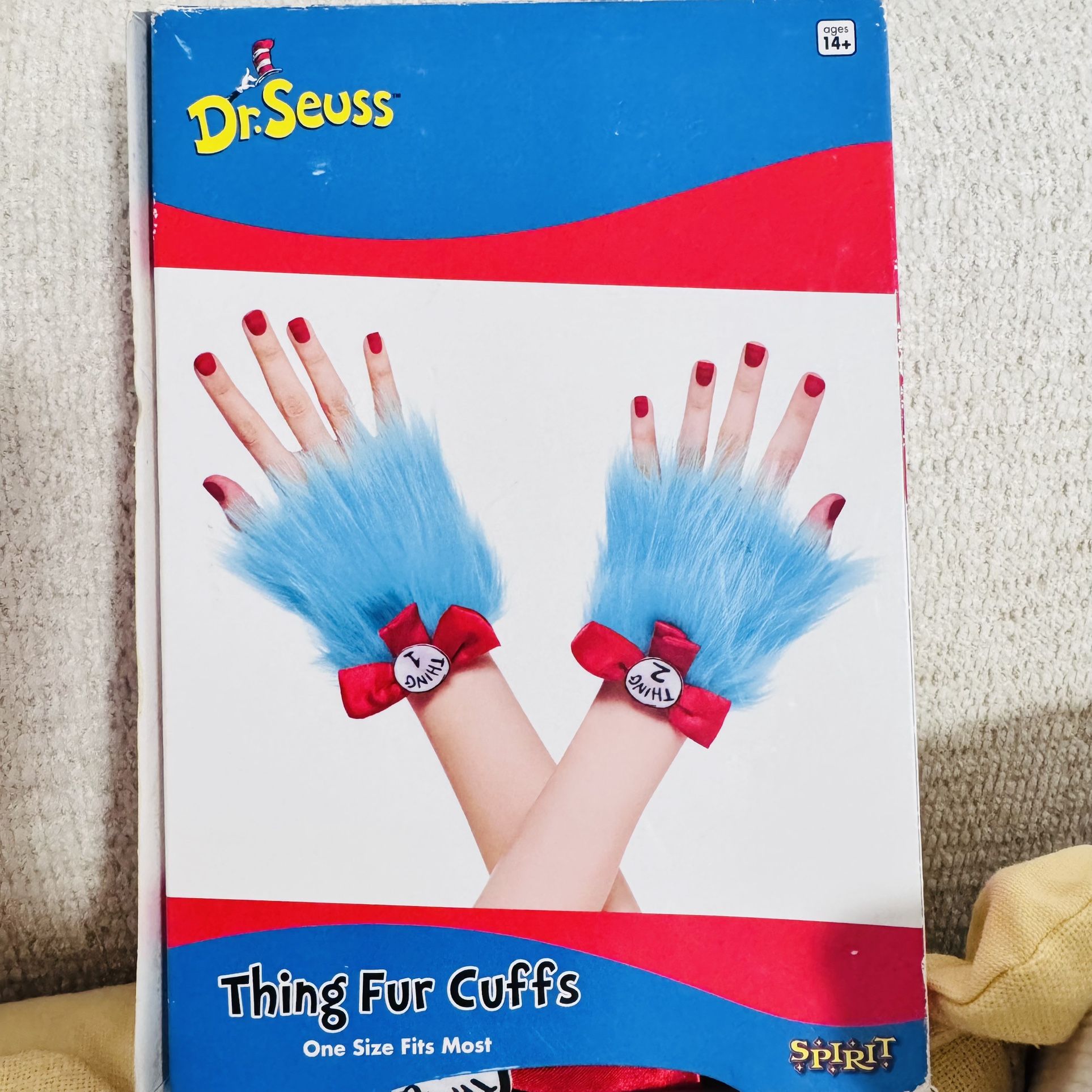 Dr. Seuss- Cat In The Hat School Classroom Theme Thing Fur Cuffs And Head Band Pom Pom