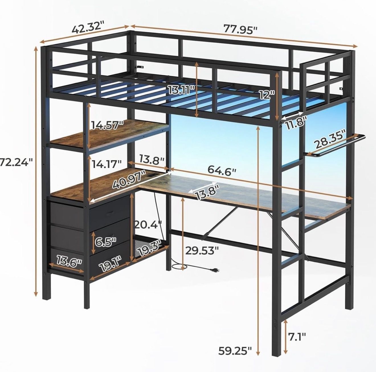 Twin Loft Bed w/ L Shape Desk