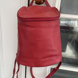 Longchamp Vintage Red Leather Backpack 