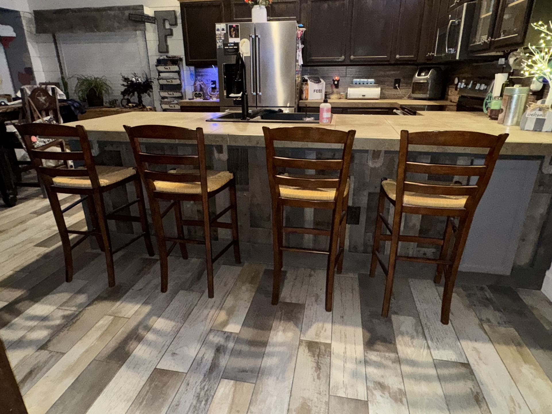 Nice Wood and Rattan Bar Stools