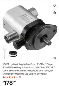 VEVOR Hydraulic Log Splitter Pump, 22GPM, 2 Stage 4000PSI Wood Log Splitter Pump, 1-1/4'' Inlet 3/4'' NPT Outlet 3600 RPM Aluminum Hydraulic Gear Pump