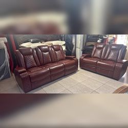 3 - Piece Red Colour Breathing Leather Recliner living Room Sofa Set