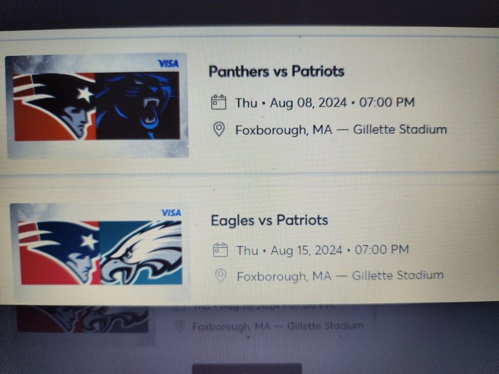 Pats Panthers and Eagles Preseason Tix