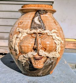 Extra Large 3D Wizard Face Cookie Jar with Cork Lid....by John Coiner & Patti Graf (Late 70's-Early 80's). 6 lbs 10 ounces...9.5" x 9".