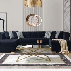 Lauren Black Velvet Double Chaise Sectional👈👈
