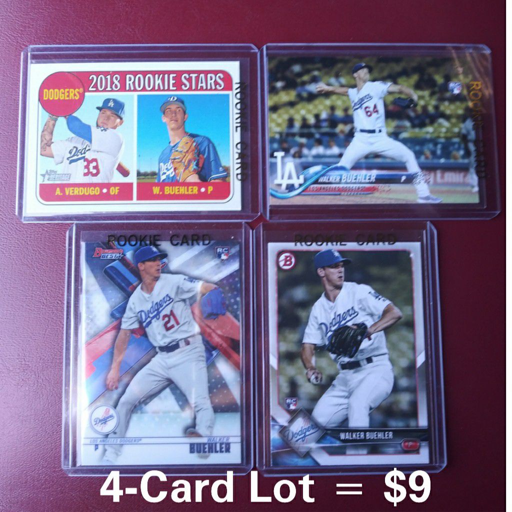 Walker Buehler Rookie Cards - 4 Card Lot - Baseball - Dodgers