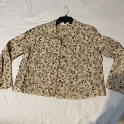 Coldwater Creek PLG Denim Type Button Front Brown Tan Blazer Jacket