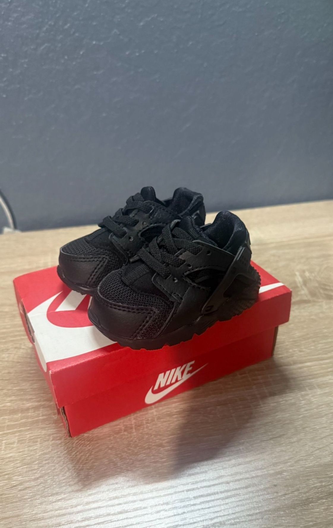 Nike Huarache Run (TD) Shoes – Black/Black – Size 3C (Toddler)
