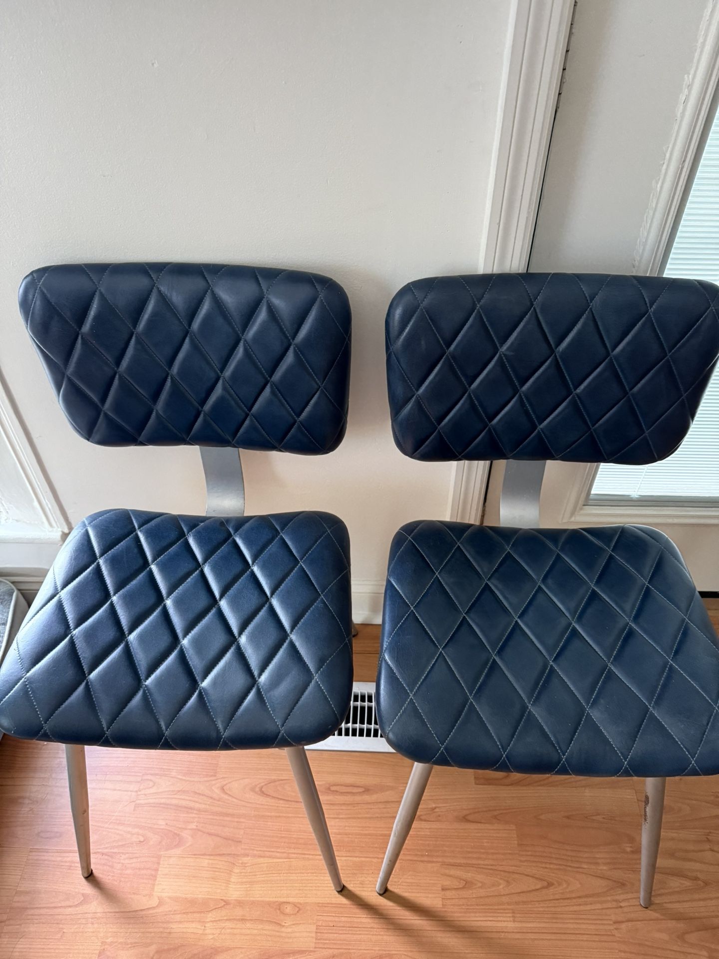 (pair) Mid Century Modern Blue leather Chairs