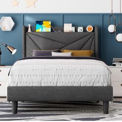 Brand New In Box Twin Size Platform Bed With Charger Station!