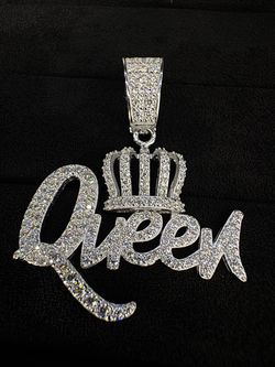"Queen" Crown Pendant with 2.00 CTW Moissanite in 925 Sterling Silver | Iced Out Charm