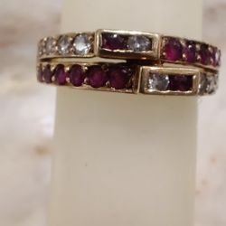 Vintage Ruby And Diamond Double Band Ring