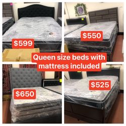 Queen Size Bedframes With Mattress Included/// Camas Queen Size Con Colchón Incluido