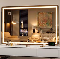 Hasipu Vanity Mirror with Lights, 50.2" x 34" LED Makeup Mirror, Lighted Makeup Mirror with Dimmable 3 Modes, Touch Screen Control Vanity Mirror Round