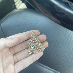 Dimond And Gold Christmas Tree Pin 