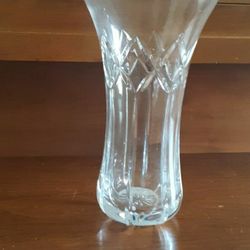 Vintage Crystal Vase By Atlantis With 2 Hand-painted Russian Wooden Spoons