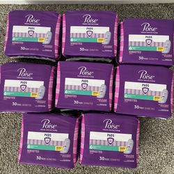 Brand New 8 Packs Of Poise Pads ( 30 In Each Pack ) 