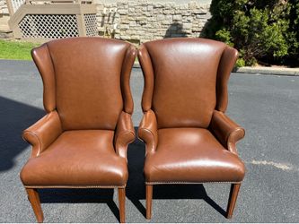Ethan Allen Leather Wing Back Chairs