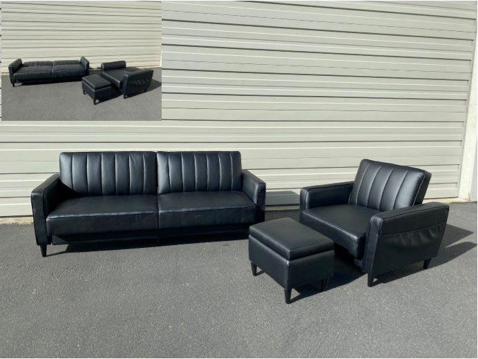 Black PU Click Clack Sofa Bed , Click Clack Chair, Storage Ottoman 