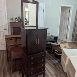 Cherry Wood Jewelry Vanity With Mirror 