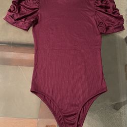 Bodysuit style blouse with sleeves, burgundy color, worn once