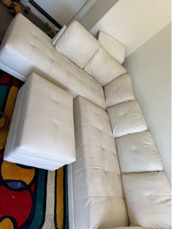 White leather sectional