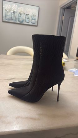 Black Snake Embossed Stiletto Ankle Boots