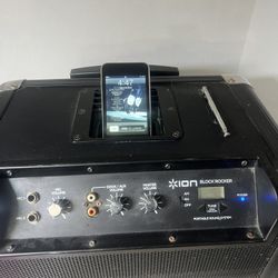 ION Block Rocker Portable Sound  System, Ipod Dock, Mic, FM/AM. Great Sound READ. Used in good condition with some cosmetic blemishes and imperfection