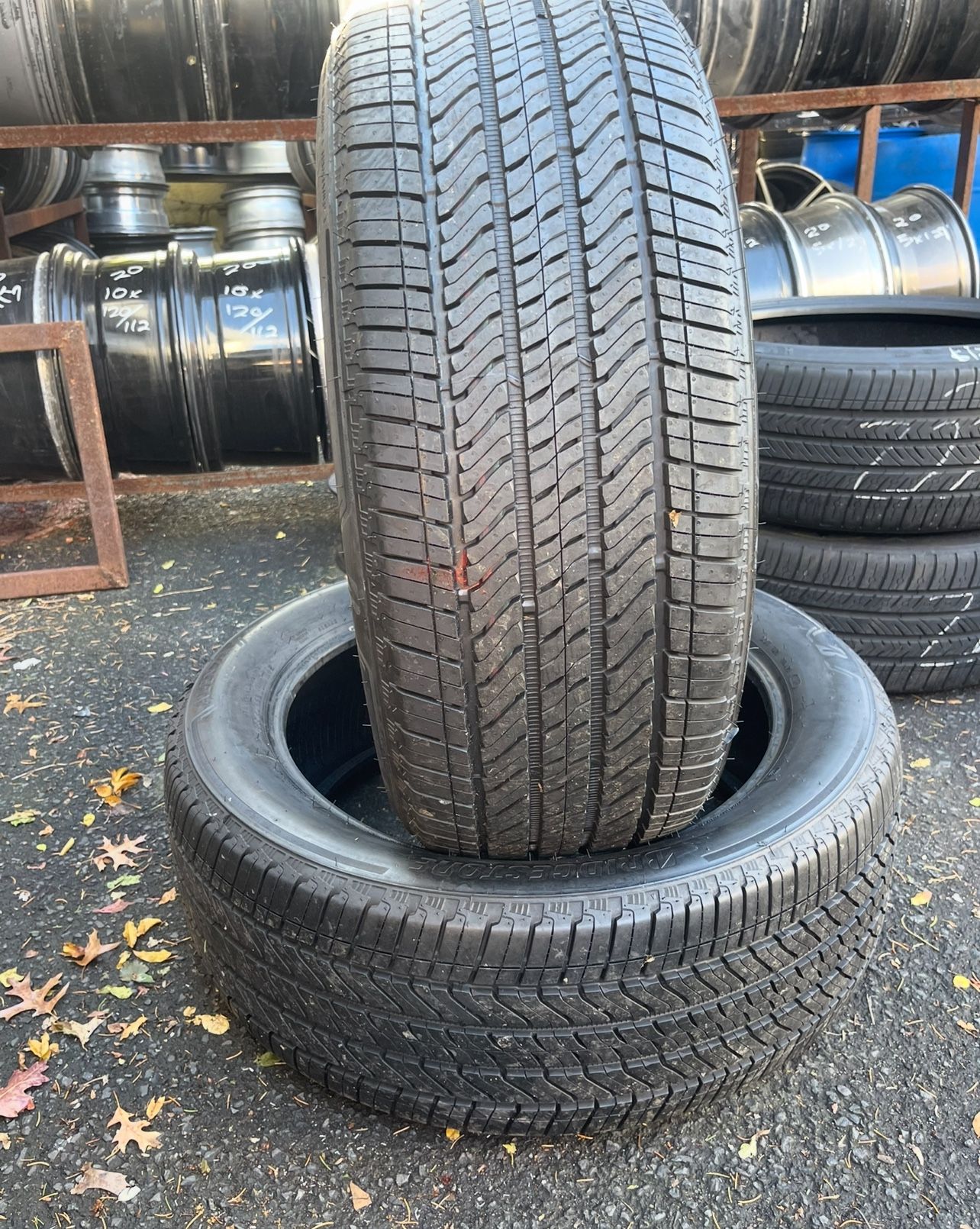 275/50/22 Bridgestone 90% tread pair of 2 used matching tires in great condition  125$ each tire plus tax .   Mount available but not included. City t