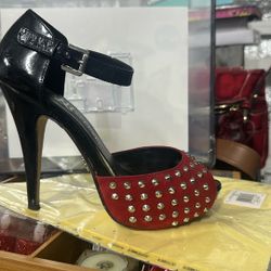 Rockin Black And Red Studded Heels 