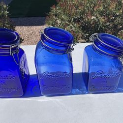 Italy Storage Kitchen 3 Vintage's Italy Cobalt Blue jars