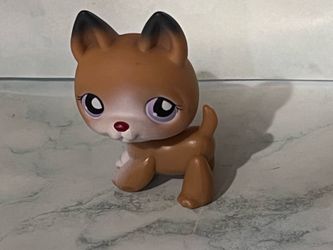 LPS Littlest Pet Shop #112 Tan German Shepherd Dog Dark Ear Tips Purple Dot Eyes