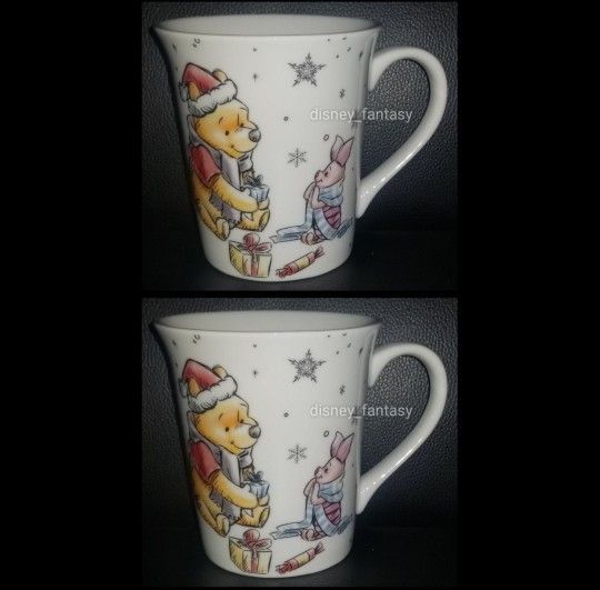 Disney Winnie the Pooh and Piglet Christmas Holiday Ceramic Coffee Mug Set
