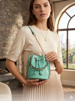 NWOT Genuine Italian Leather Bucket Bag Crossbody Purse Turquoise/Mint Small