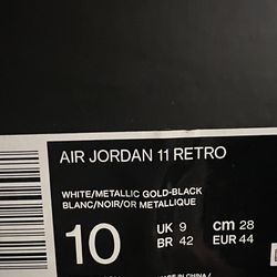 AIR JORDAN 11 RETRO WHITE/METALLIC GOLD-BLACK BLANC/NOIR/OR METALLIQUE 10