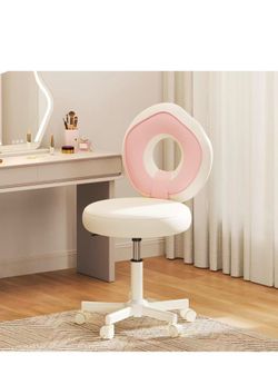Modern Vanity Chair with Back, Cute Desk Chair for Women/Girls, Small Office Chair with Wheels, Nail Tech Chair for Bedroom/Makeup Room, Height Adjust