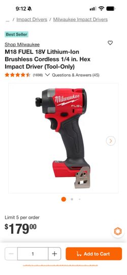 M18 FUEL 18V Lithium-Ion Brushless Cordless 1/4 in. Hex Impact Driver (Tool-Only)